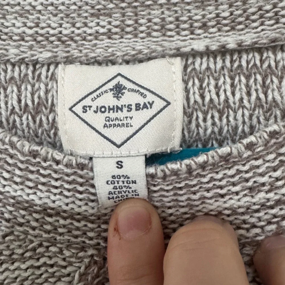 St Johns Bay Women Sweater‎ Knit Cable Pullover Long Sleeve Gray White Size S